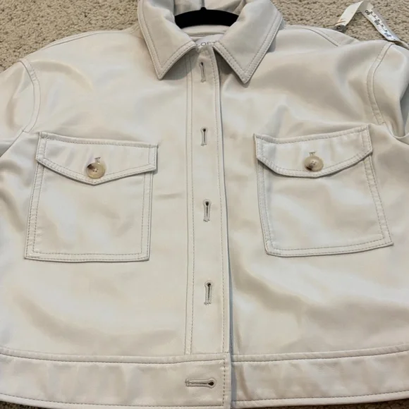 LOFT Women's bone colored pleather Jacket nwt small petite - Picture 7 of 7